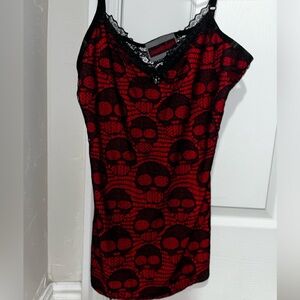 Red and black lace skull design cami top size Large